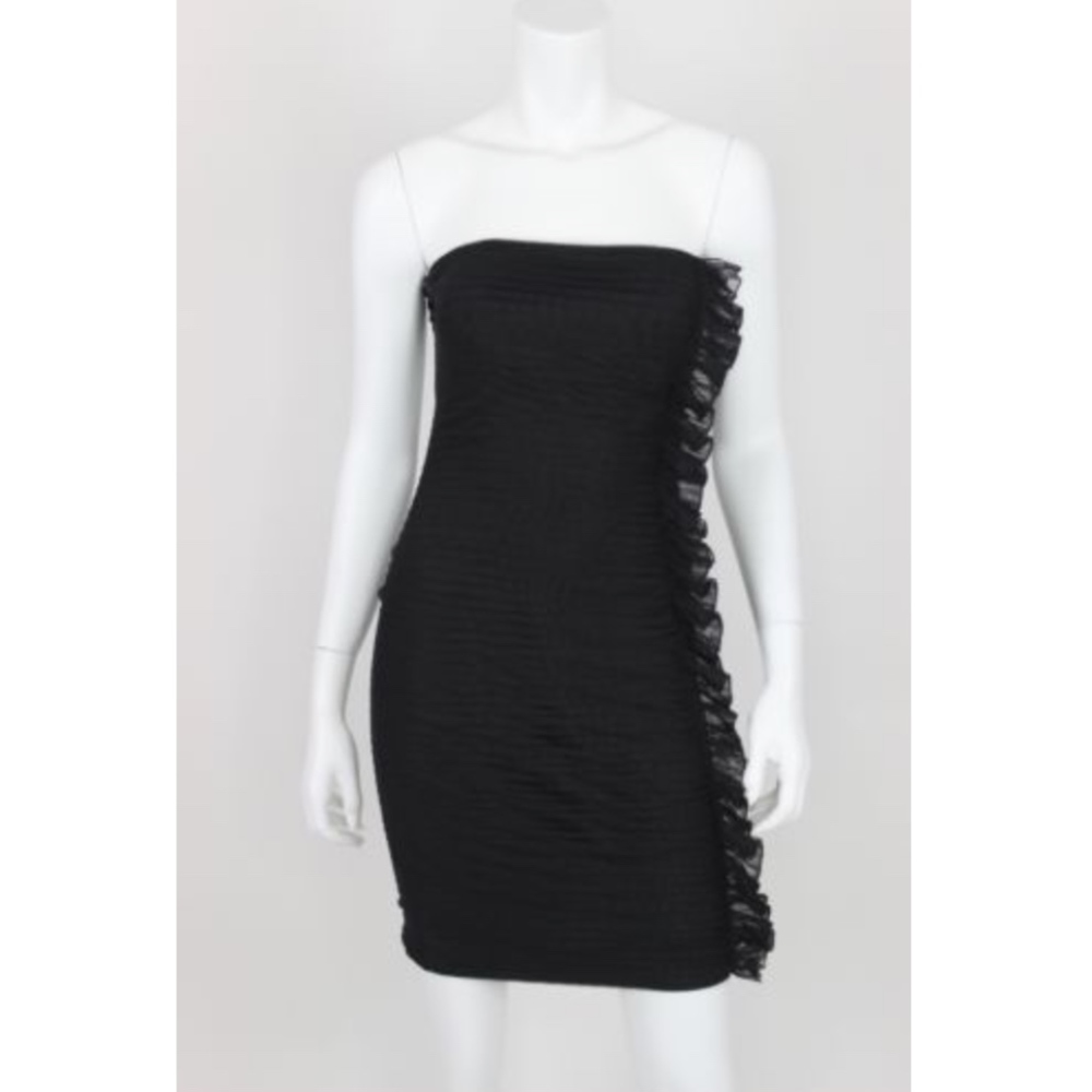 Calvin Klein Dress 4 Black Ruffle Strapless Mini